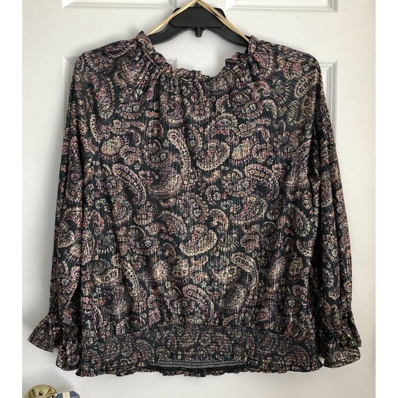 DEMOCRACY WOMEN'S TOPS PLUS SIZE 1X PULLOVER PAISLEY LONG FLOUNCE SLEEVE - Picture 5 of 10